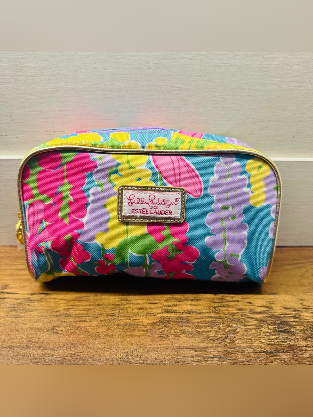 Lilly‎ Pulitzer for Estée Lauder Floral Canvas Cosmetic Makeup Bag Pink Yellow